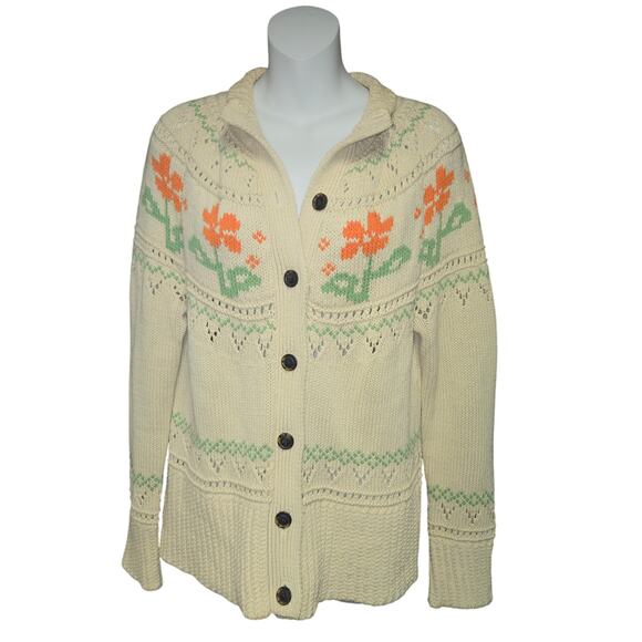 L.L. Bean Sweaters - LL Bean Signature Womens Medium Cardigan Sweater Floral Knit Cottagecore Artsy
